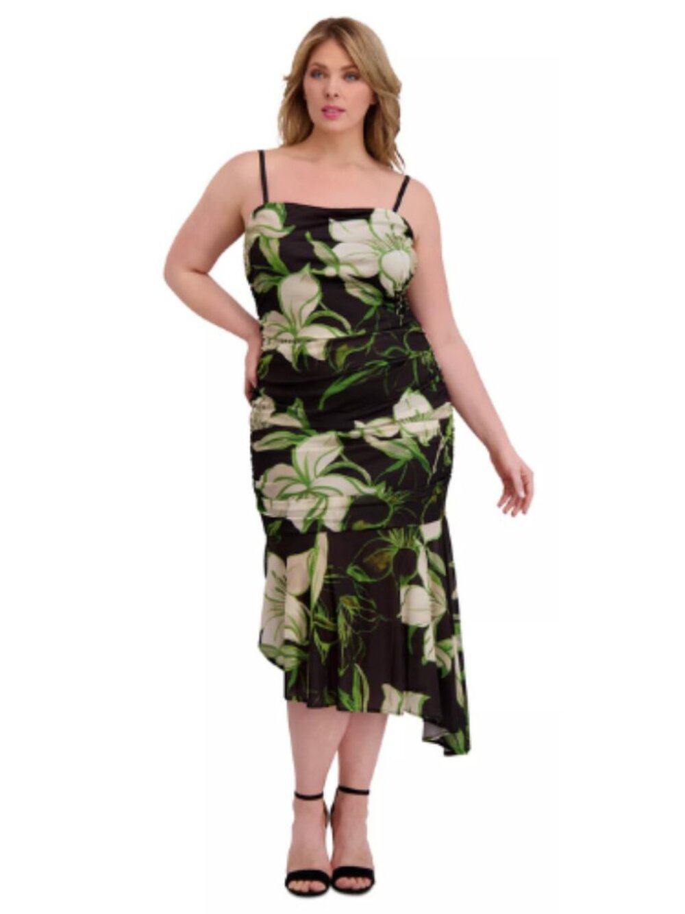 Siena Black Green Floral Asymmetric Formal Event Dress Size 1X